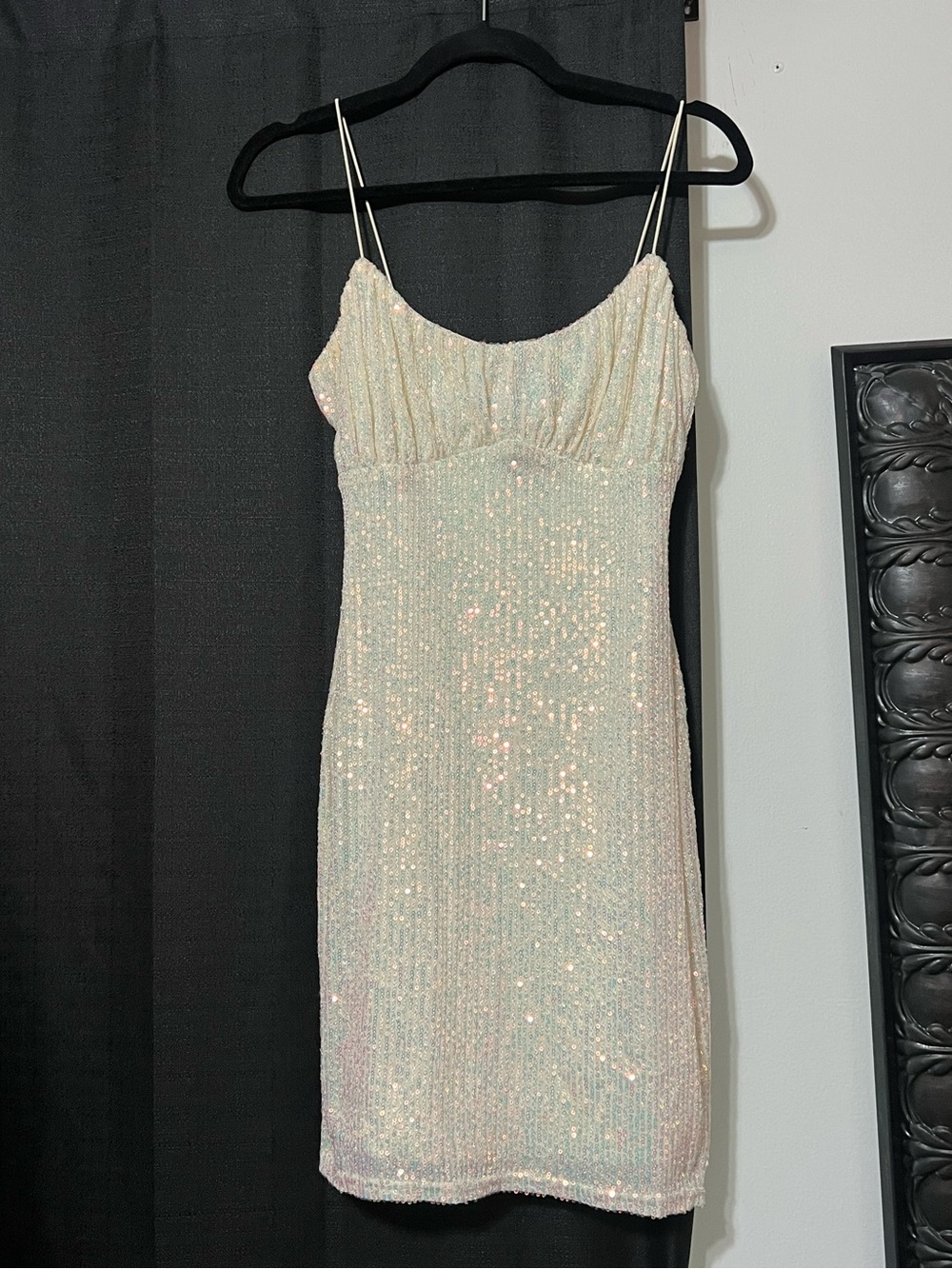 Lovely Day Ivory Sequin Mini Dress with Thin Straps